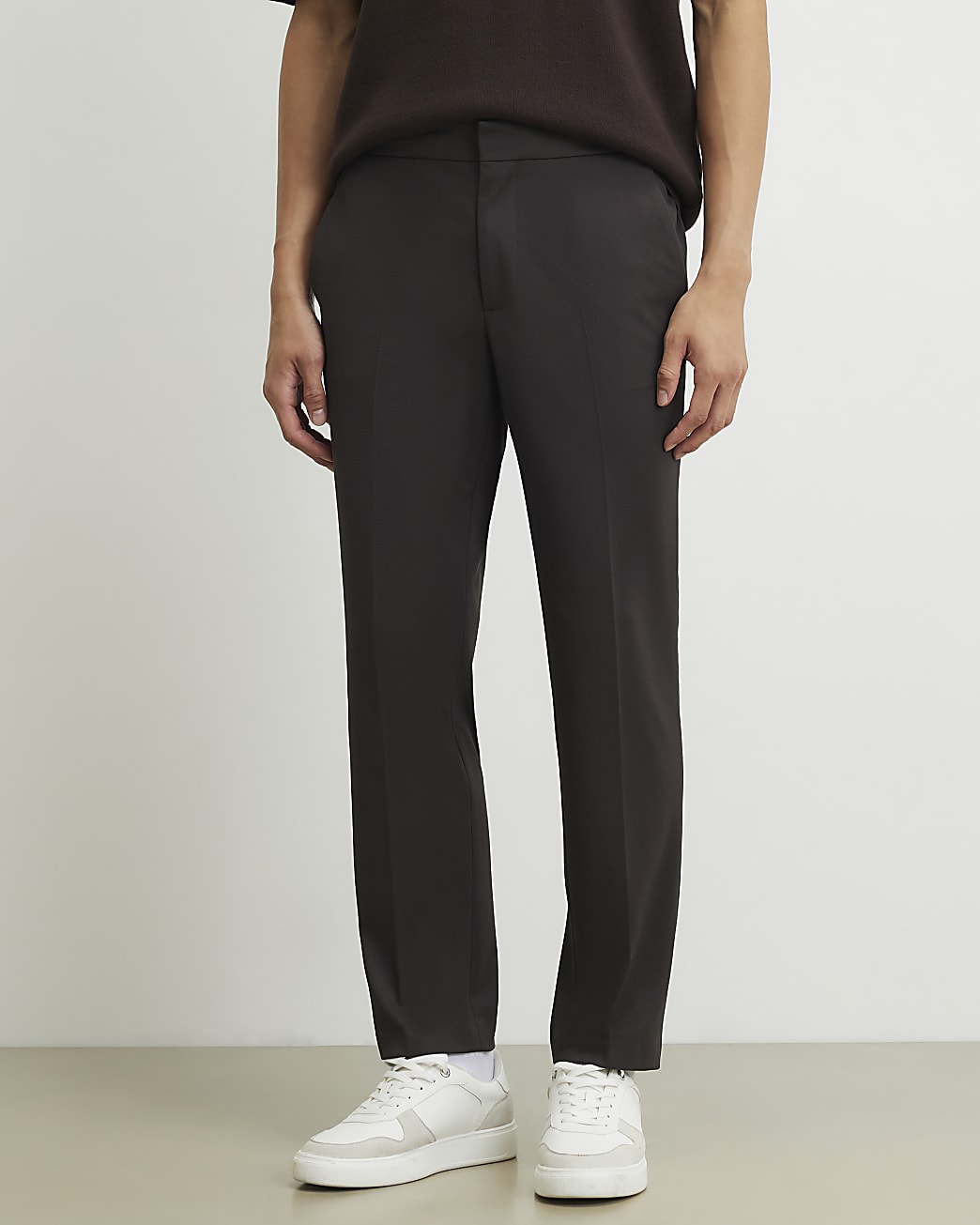 Slim Fit Fine Texture Trousers in Brown - Image 4 Slim Fit Fine Texture Trousers in Brown