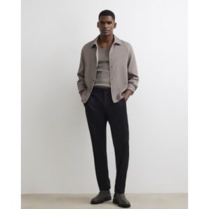 Slim Fit Fine Textured Trousers in Black