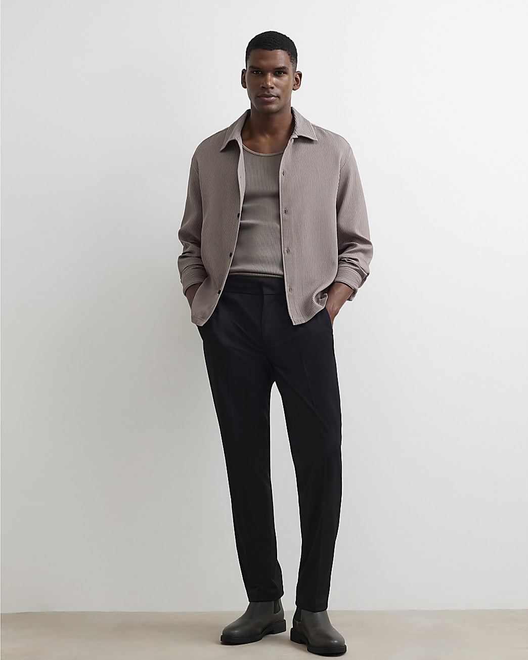 Slim Fit Fine Textured Trousers in Black - Image 2 Slim Fit Fine Textured Trousers in Black