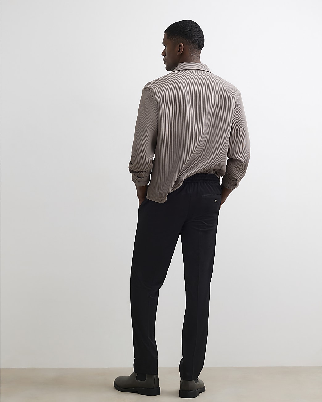 Slim Fit Fine Textured Trousers in Black - Image 3 Slim Fit Fine Textured Trousers in Black