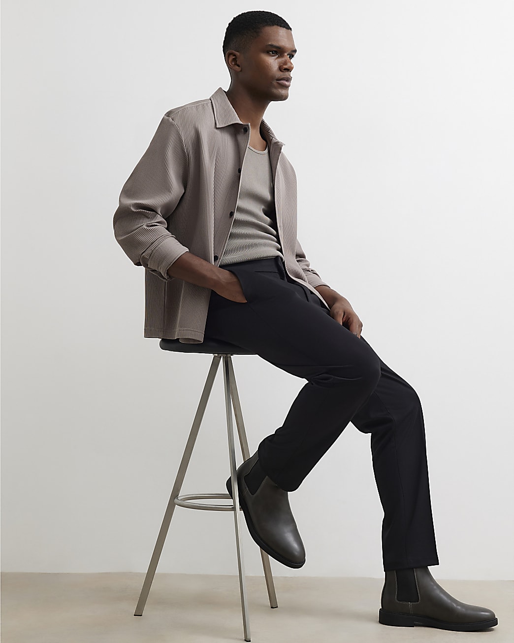 Slim Fit Fine Textured Trousers in Black - Image 4 Slim Fit Fine Textured Trousers in Black