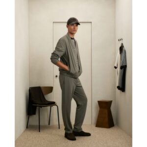 Slim Fit Fine Textured Trousers in Grey