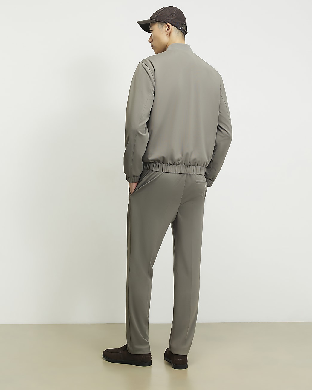 Slim Fit Fine Textured Trousers in Grey - Image 3 Slim Fit Fine Textured Trousers in Grey