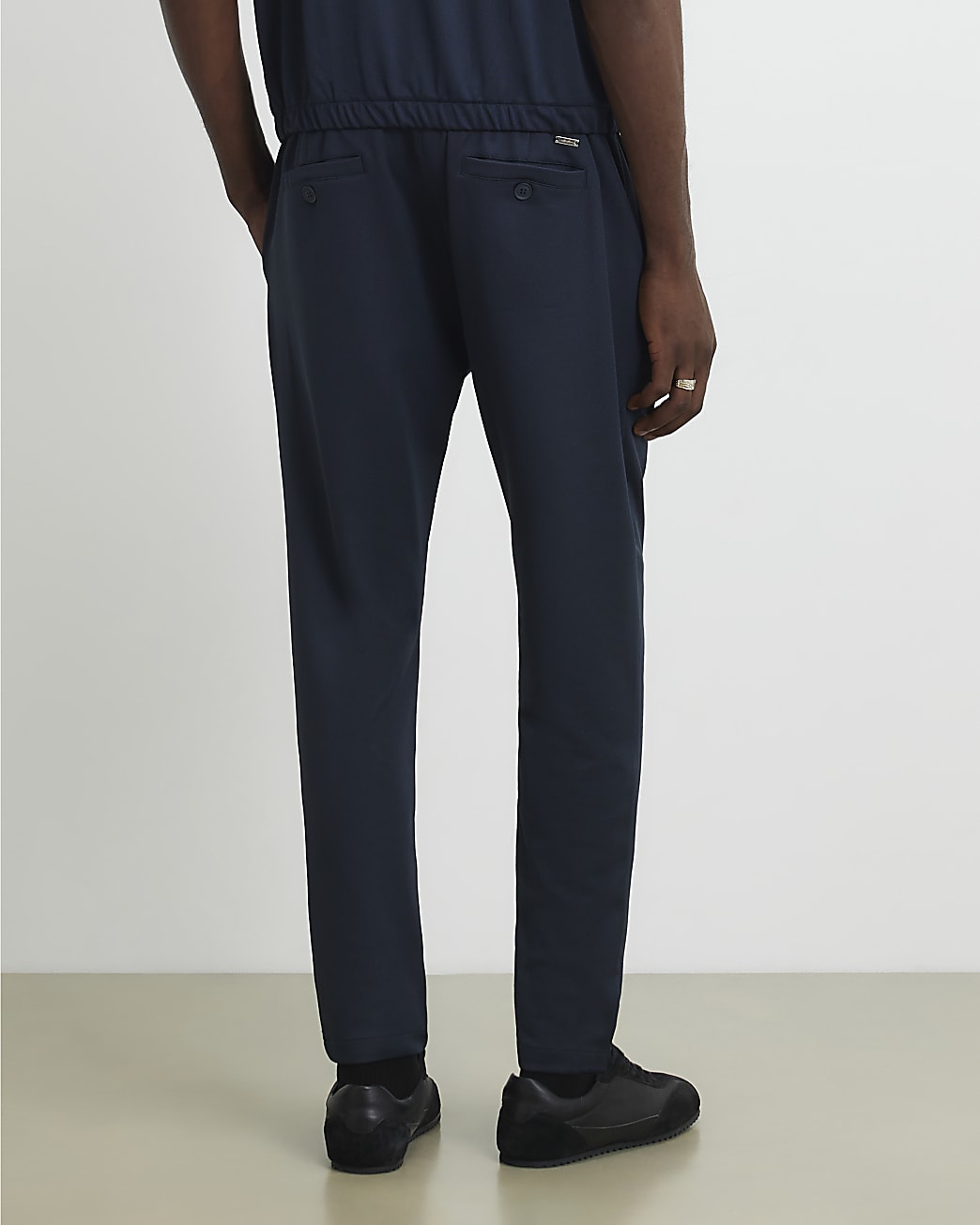 Slim Fit Fixed Waist Cotton Joggers in Navy - Image 3 Slim Fit Fixed Waist Cotton Joggers in Navy