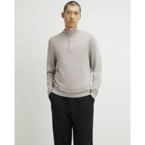 Slim Fit Half Zip Jumper in Beige