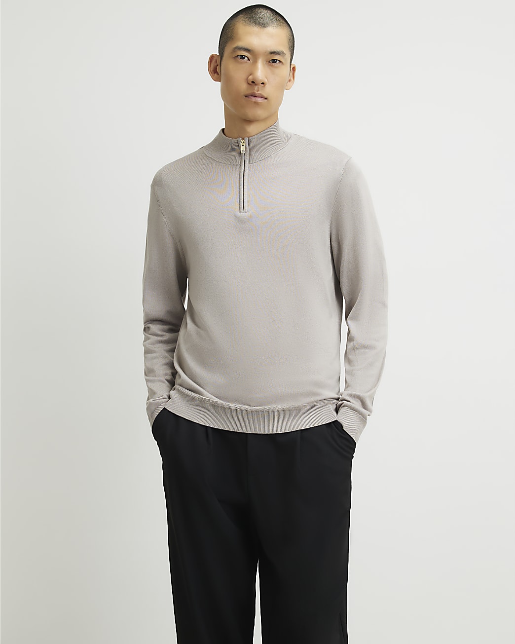 Slim Fit Half Zip Jumper in Beige - Image 2 Slim Fit Half Zip Jumper in Beige
