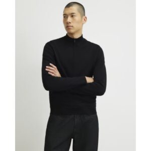 Slim Fit Half Zip Jumper in Black