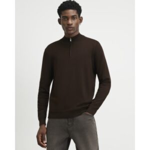 Slim Fit Half Zip Jumper in Brown