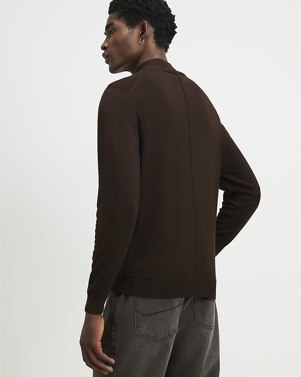 Slim Fit Half Zip Jumper in Brown - Image 3 Slim Fit Half Zip Jumper in Brown