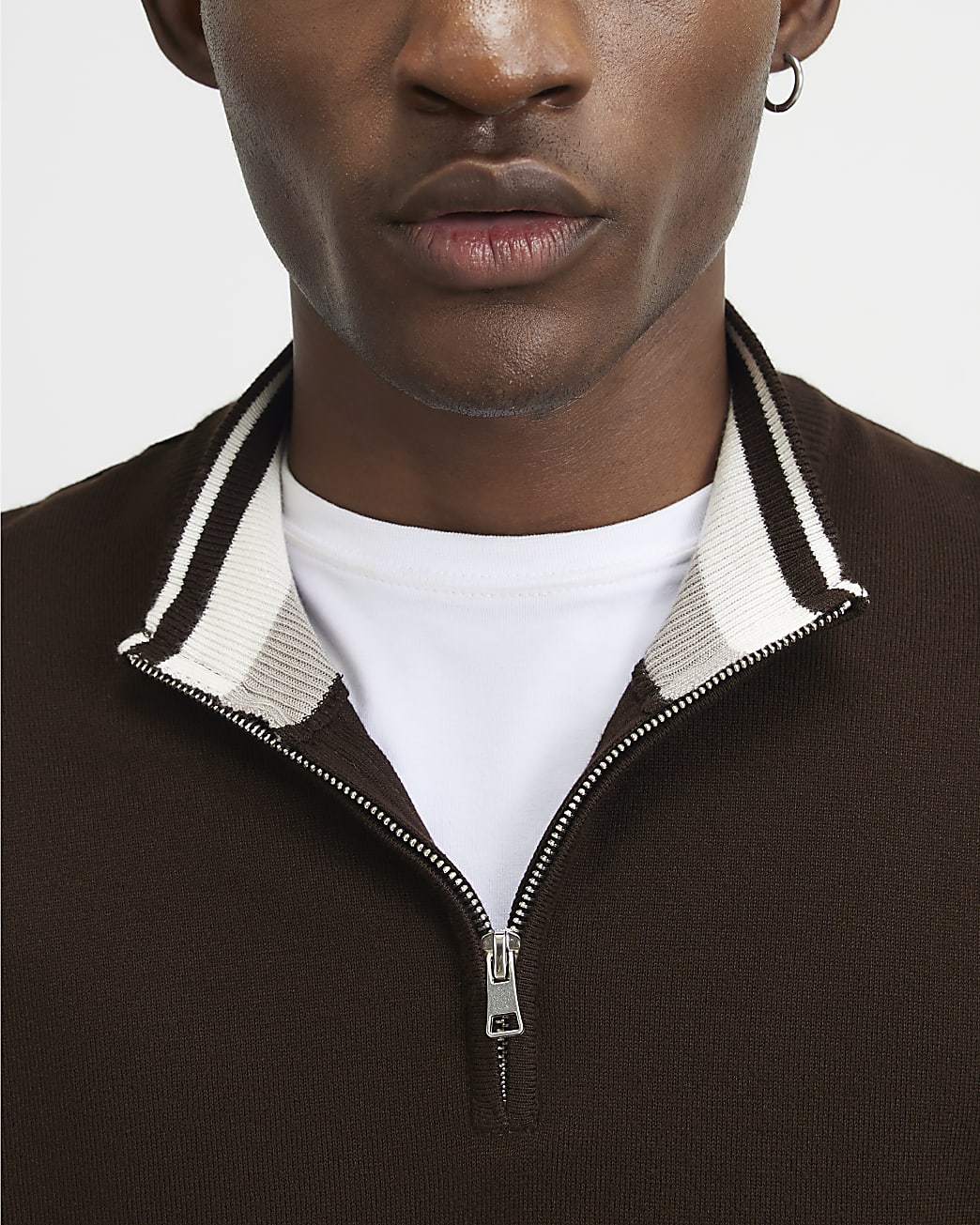 Slim Fit Half Zip Jumper in Brown - Image 4 Slim Fit Half Zip Jumper in Brown