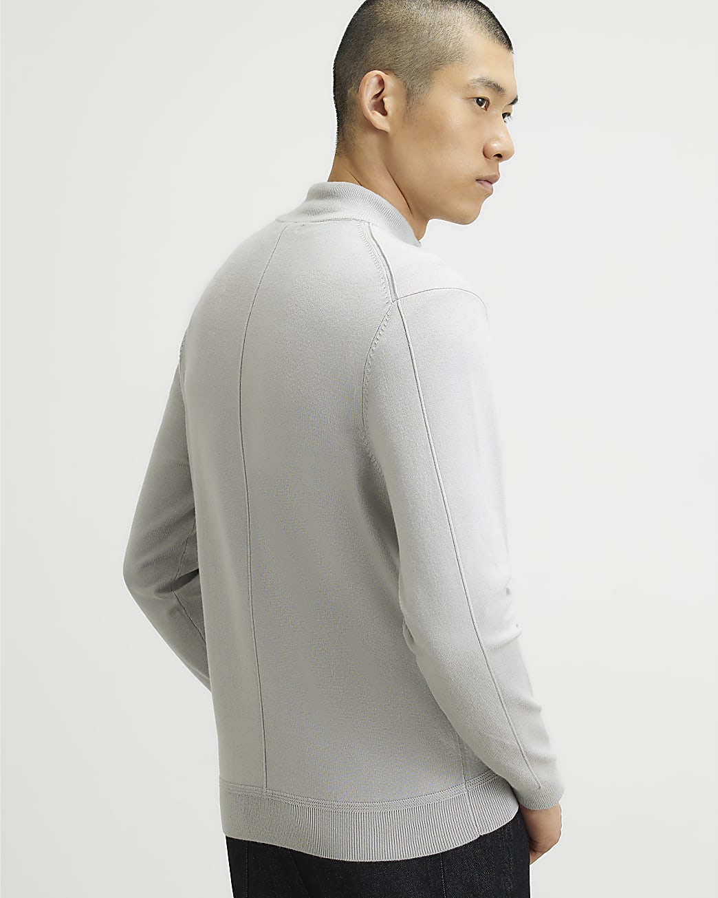 Slim Fit Half Zip Jumper in Grey - Image 3 Slim Fit Half Zip Jumper in Grey