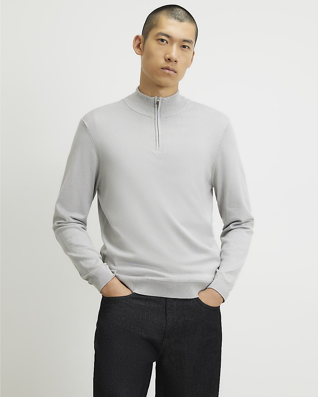 Slim Fit Half Zip Jumper in Grey - Image 4 Slim Fit Half Zip Jumper in Grey