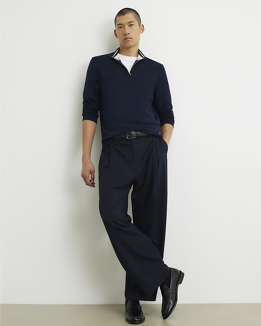 Slim Fit Half Zip Jumper in Navy - Image 2 Slim Fit Half Zip Jumper in Navy