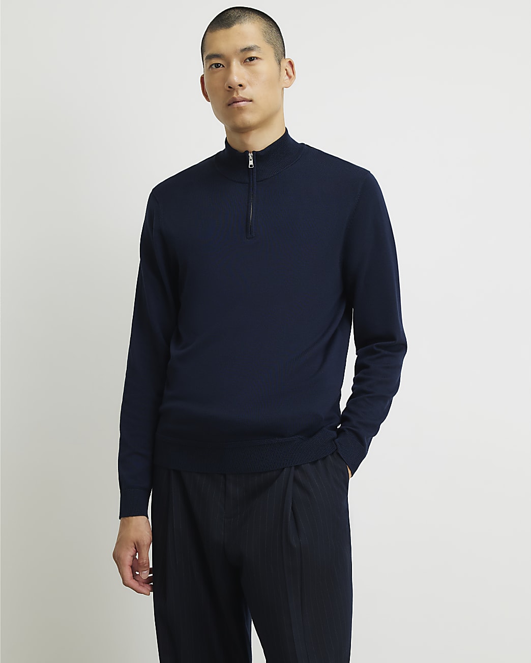 Slim Fit Half Zip Jumper in Navy - Image 4 Slim Fit Half Zip Jumper in Navy
