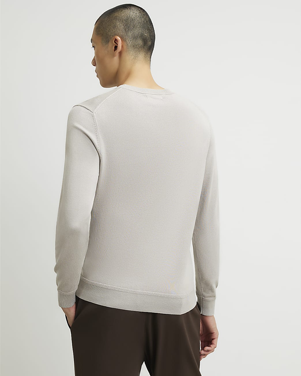 Slim Fit Knit Jumper in Beige - Image 3 Slim Fit Knit Jumper in Beige