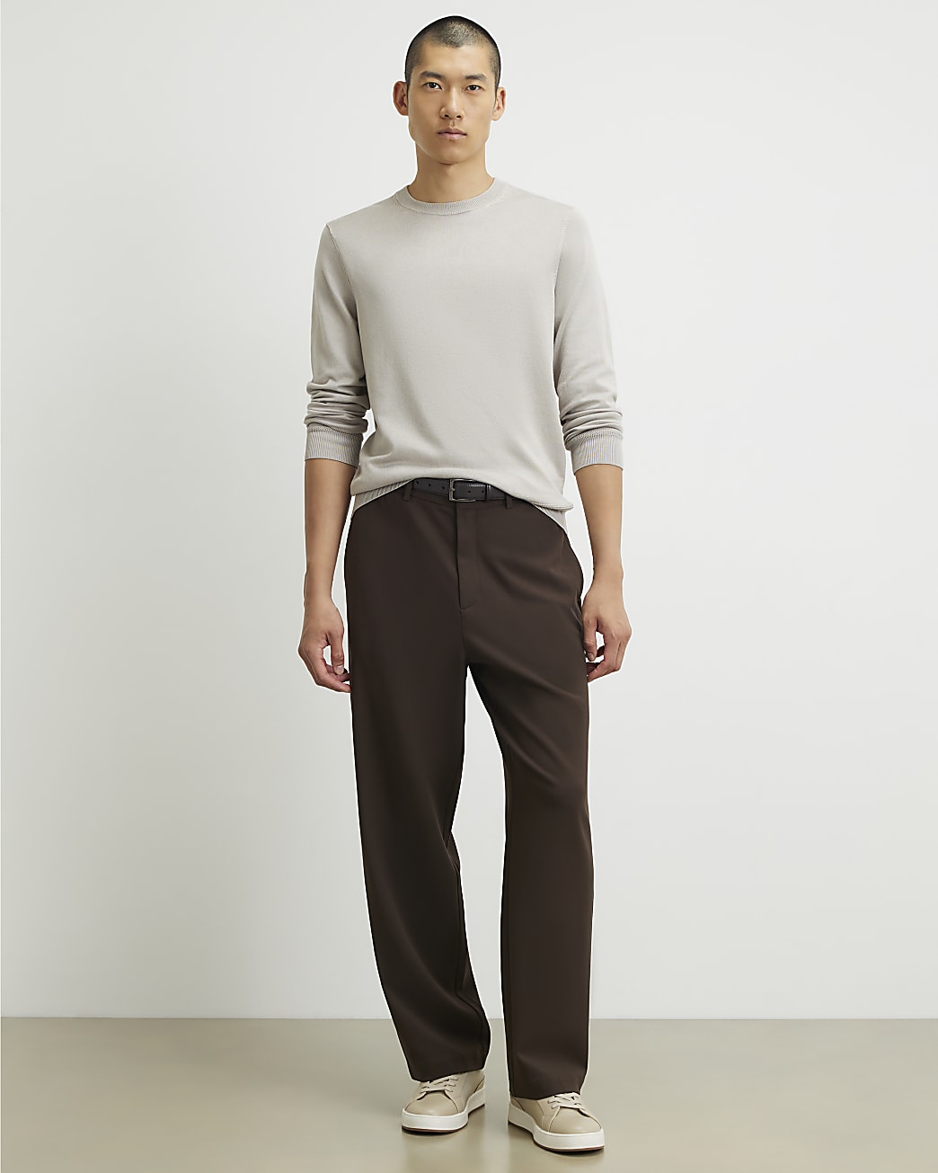 Slim Fit Knit Jumper in Beige - Image 4 Slim Fit Knit Jumper in Beige