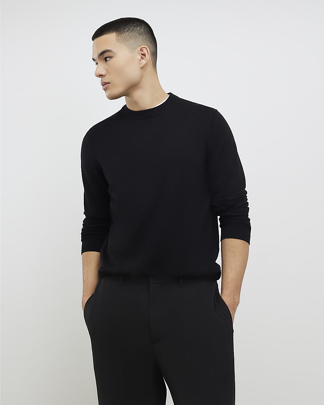 Slim Fit Knit Jumper in Black - Image 2 Slim Fit Knit Jumper in Black