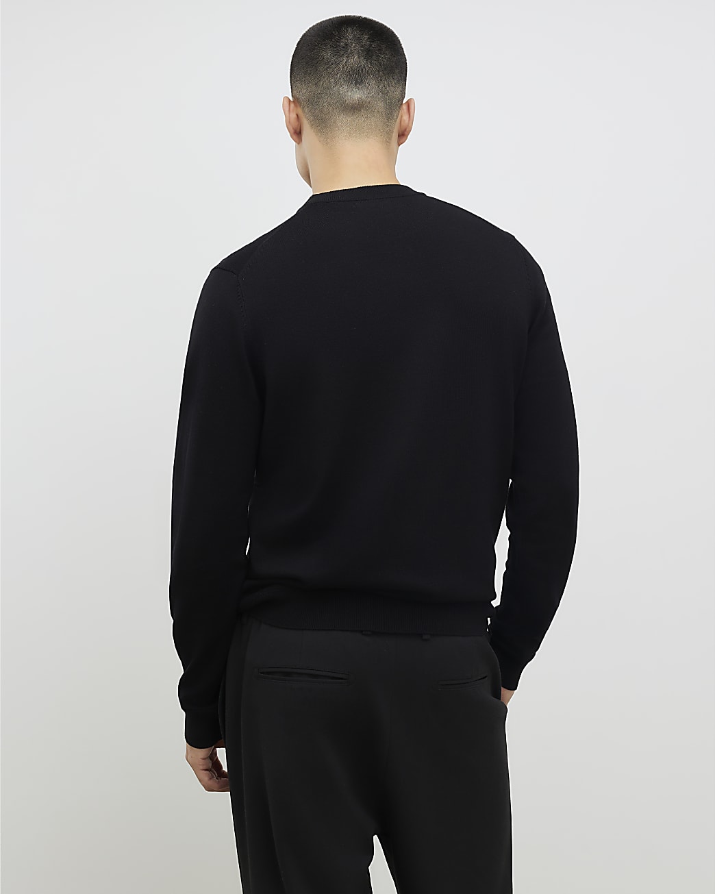 Slim Fit Knit Jumper in Black - Image 3 Slim Fit Knit Jumper in Black