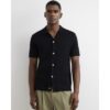 Slim Fit Knitted Button Through Shirt in Black