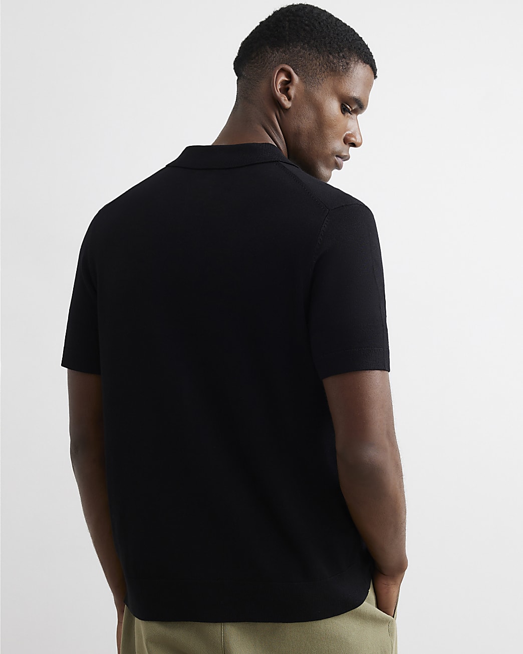 Slim Fit Knitted Button Through Shirt in Black - Image 3 Slim Fit Knitted Button Through Shirt in Black