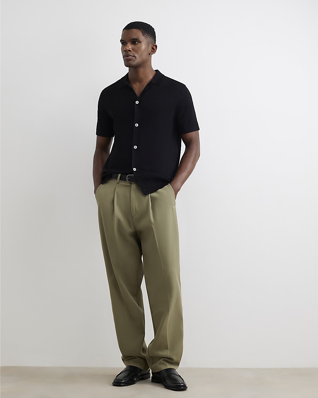 Slim Fit Knitted Button Through Shirt in Black - Image 4 Slim Fit Knitted Button Through Shirt in Black