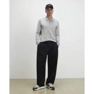 Slim Fit Knitted Polo Shirt in Grey