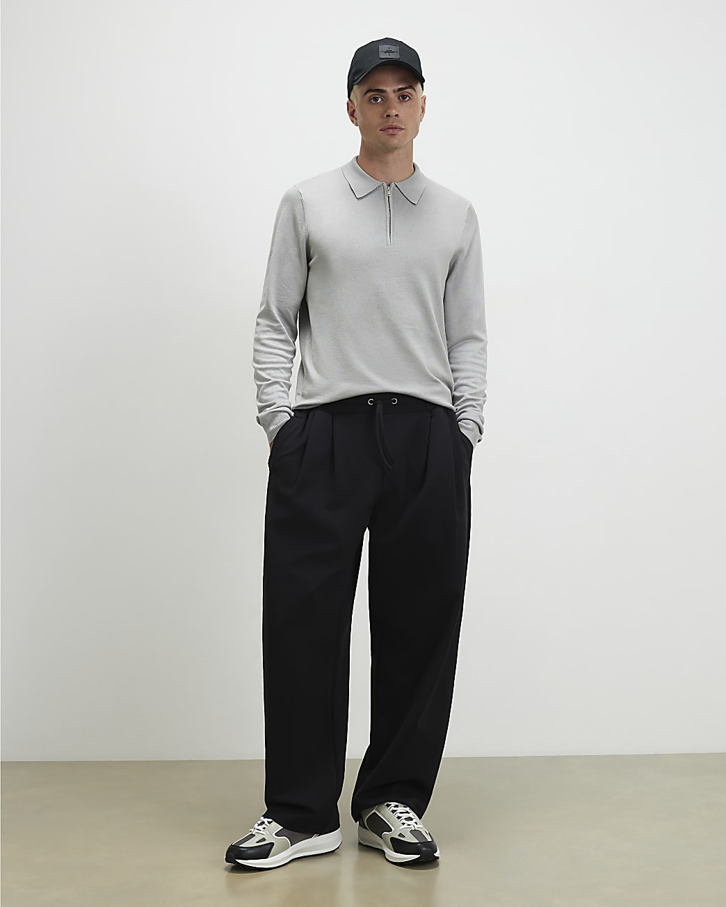 Slim Fit Knitted Polo Shirt in Grey - Image 2 Slim Fit Knitted Polo Shirt in Grey