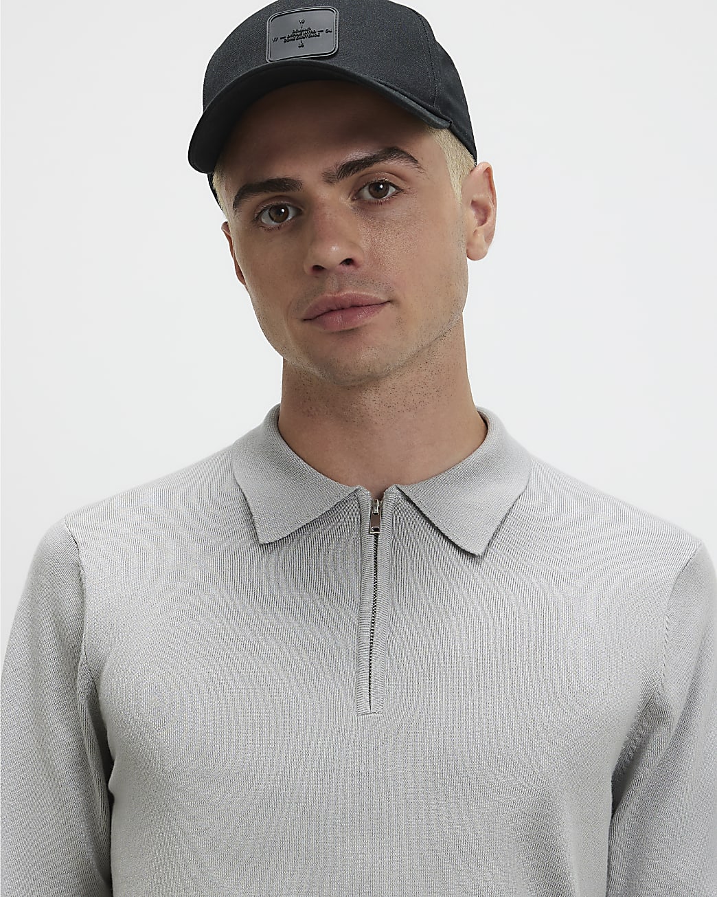 Slim Fit Knitted Polo Shirt in Grey - Image 4 Slim Fit Knitted Polo Shirt in Grey