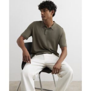 Slim Fit Knitted Polo Shirt in Khaki