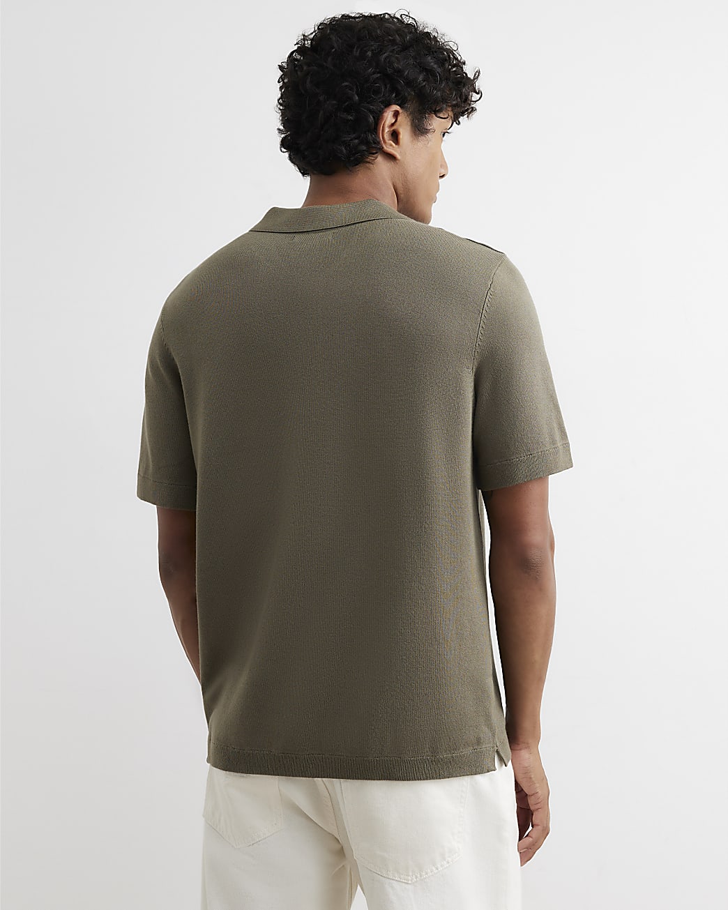 Slim Fit Knitted Polo Shirt in Khaki - Image 3 Slim Fit Knitted Polo Shirt in Khaki