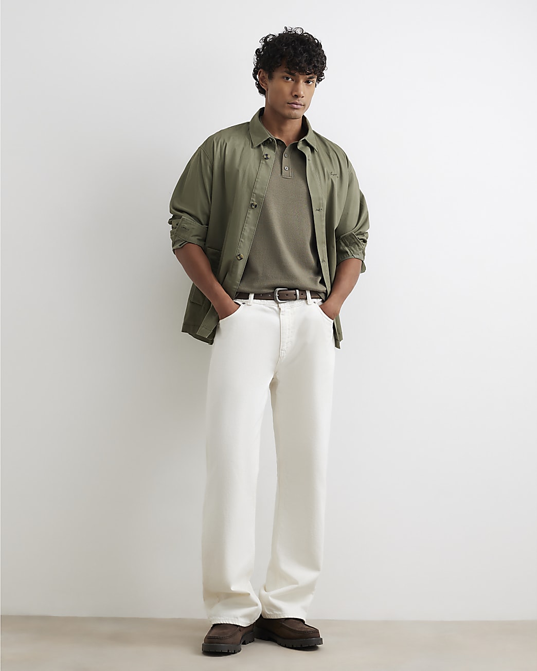 Slim Fit Knitted Polo Shirt in Khaki - Image 4 Slim Fit Knitted Polo Shirt in Khaki