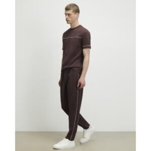 Slim Fit Piped Textured Joggers in Brown