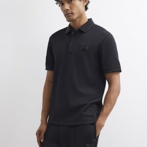 Slim Fit Pique Badge Polo Shirt in Black