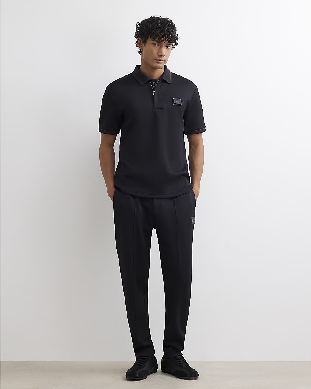Slim Fit Pique Badge Polo Shirt in Black - Image 4 Slim Fit Pique Badge Polo Shirt in Black