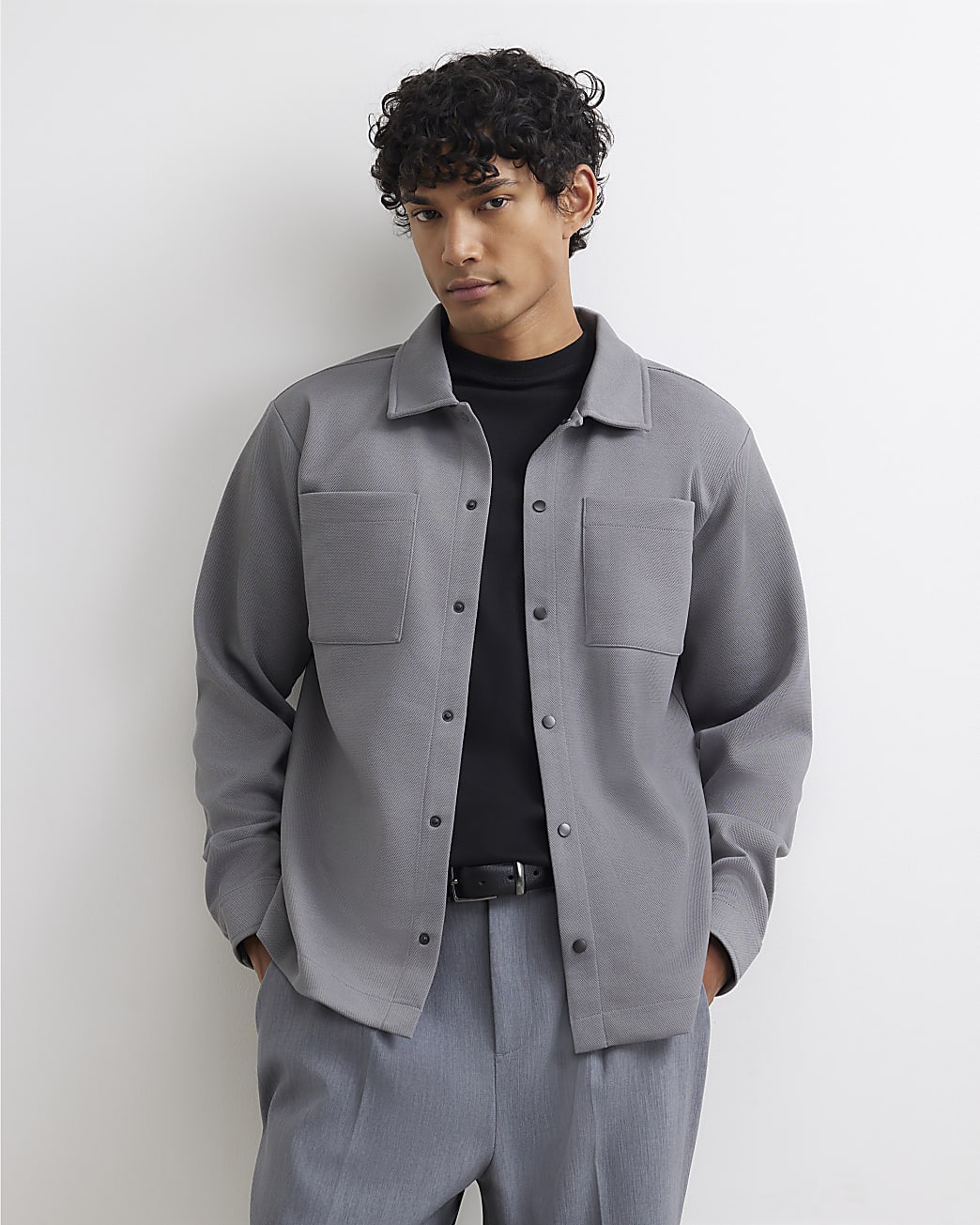 Slim Fit Pique Double Pocket Jacket in Grey - Image 2 Slim Fit Pique Double Pocket Jacket in Grey