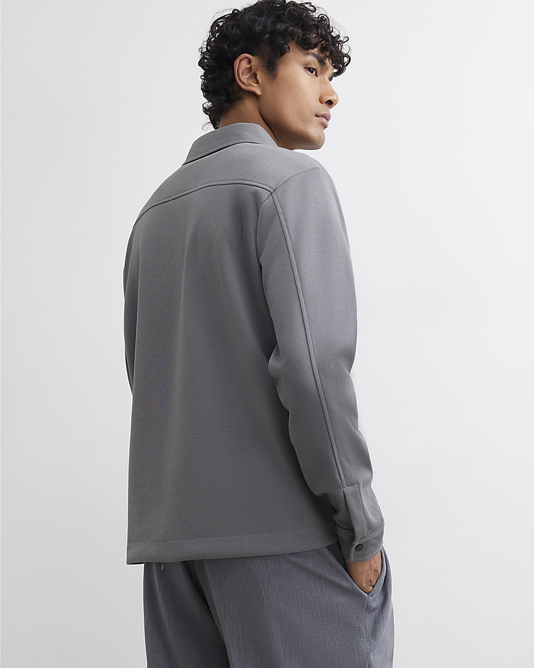 Slim Fit Pique Double Pocket Jacket in Grey - Image 3 Slim Fit Pique Double Pocket Jacket in Grey