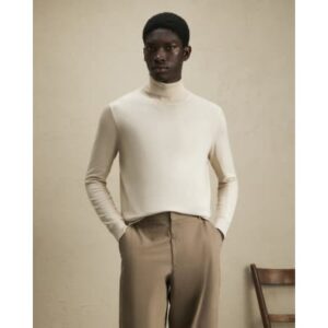 Slim Fit Roll Neck Jumper in Beige