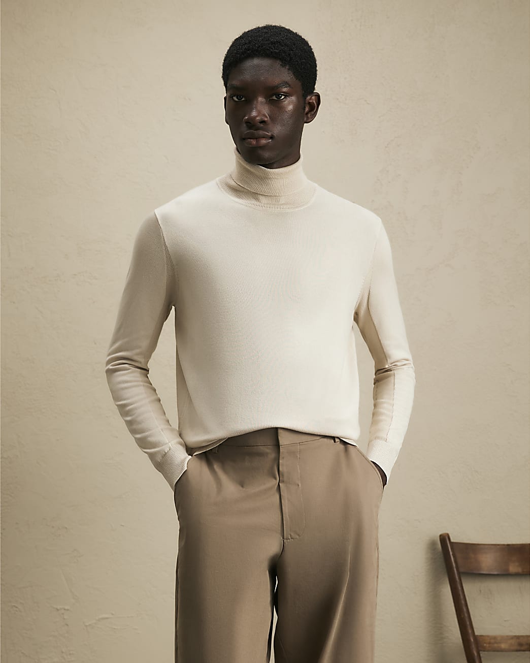 Slim Fit Roll Neck Jumper in Beige - Image 2 Slim Fit Roll Neck Jumper in Beige