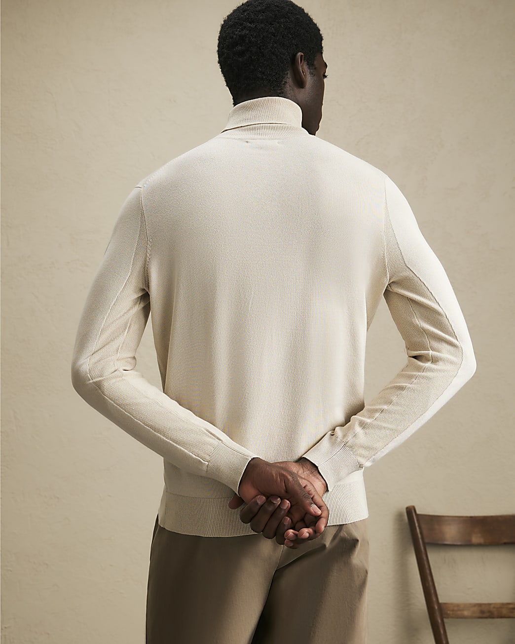 Slim Fit Roll Neck Jumper in Beige - Image 3 Slim Fit Roll Neck Jumper in Beige