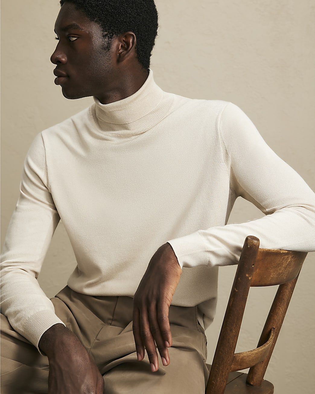 Slim Fit Roll Neck Jumper in Beige - Image 4 Slim Fit Roll Neck Jumper in Beige