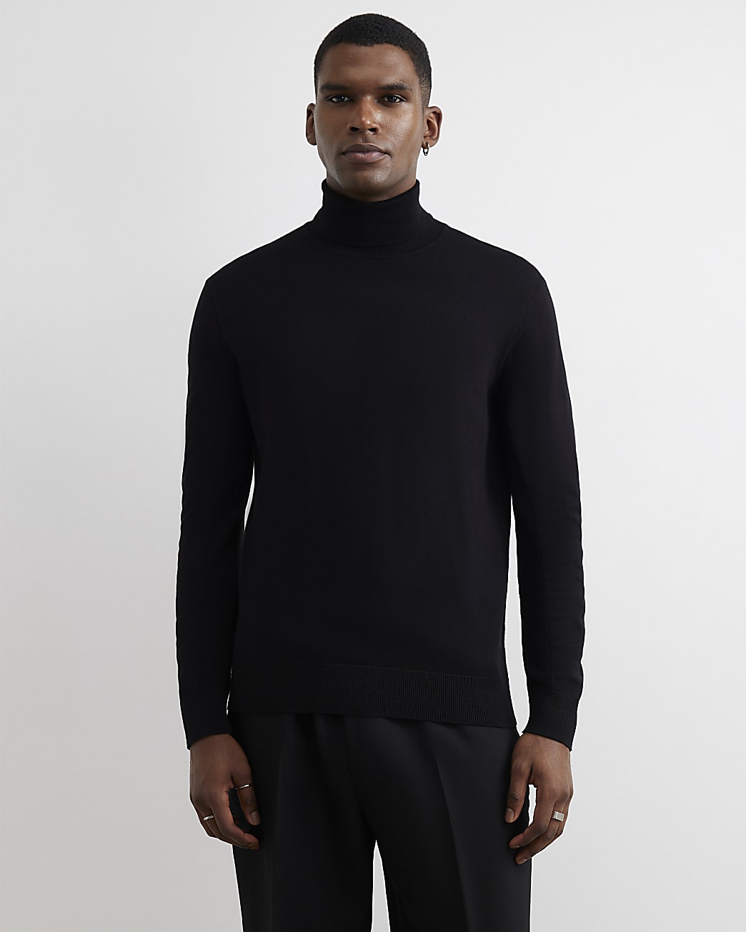 Slim Fit Roll Neck Jumper in Black - Image 2 Slim Fit Roll Neck Jumper in Black