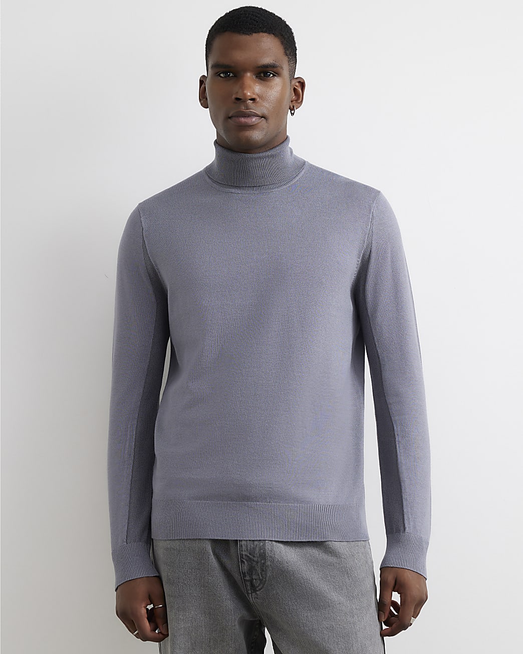 Slim Fit Roll Neck Jumper in Grey - Image 2 Slim Fit Roll Neck Jumper in Grey
