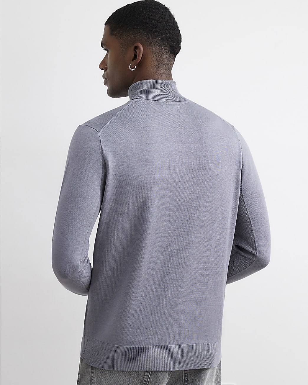 Slim Fit Roll Neck Jumper in Grey - Image 3 Slim Fit Roll Neck Jumper in Grey