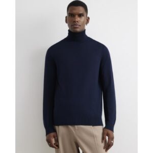 Slim Fit Roll Neck Jumper in Navy