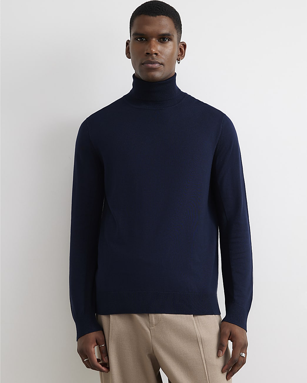 Slim Fit Roll Neck Jumper in Navy - Image 2 Slim Fit Roll Neck Jumper in Navy