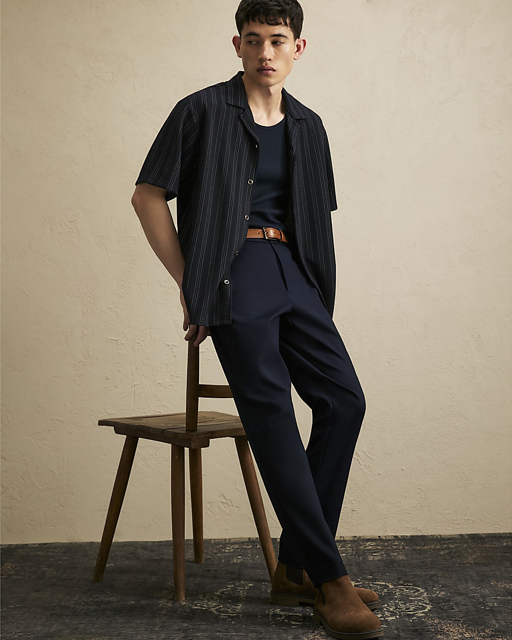Slim Fit Stretch Chino Trousers in Navy - Image 2 Slim Fit Stretch Chino Trousers in Navy