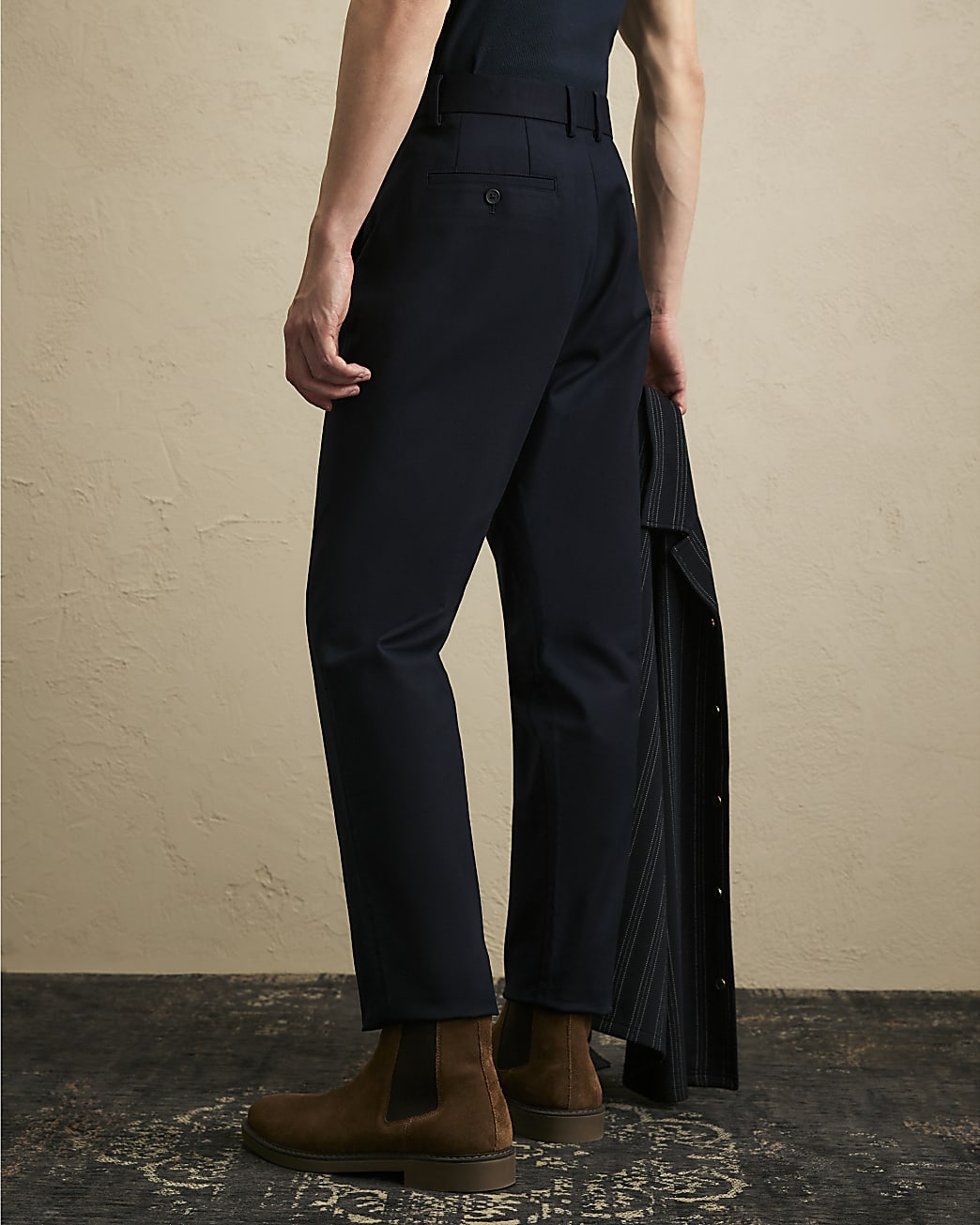 Slim Fit Stretch Chino Trousers in Navy - Image 3 Slim Fit Stretch Chino Trousers in Navy