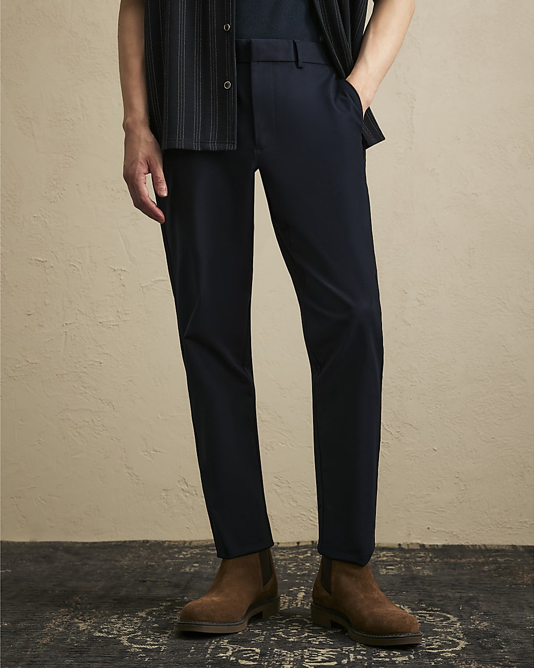 Slim Fit Stretch Chino Trousers in Navy - Image 4 Slim Fit Stretch Chino Trousers in Navy
