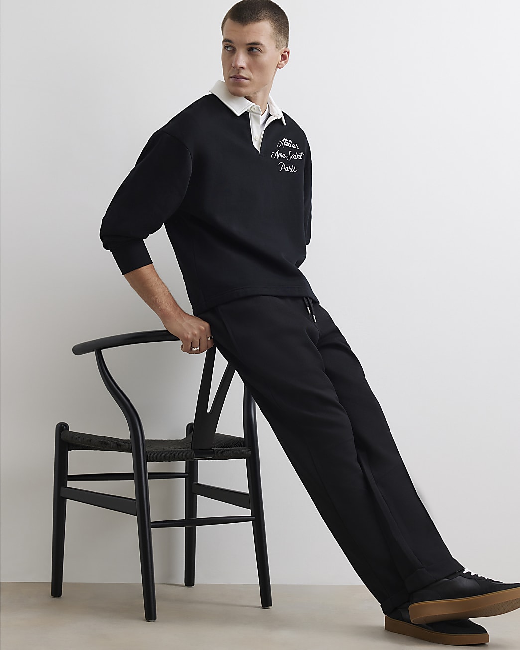 Slim Fit Turn Up Hem Joggers in Black - Image 2 Slim Fit Turn Up Hem Joggers in Black