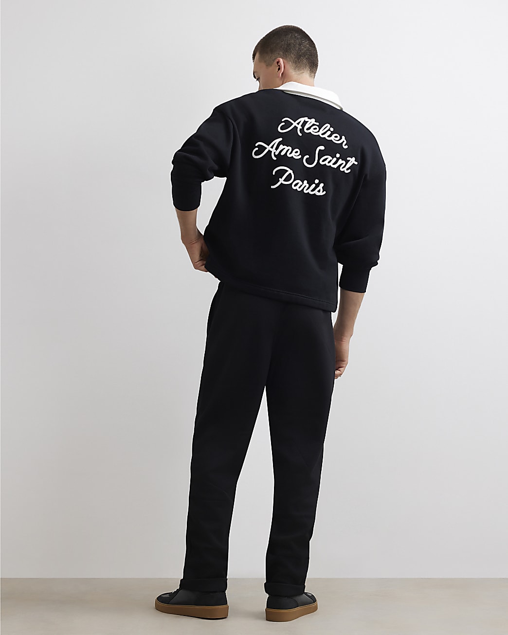 Slim Fit Turn Up Hem Joggers in Black - Image 3 Slim Fit Turn Up Hem Joggers in Black